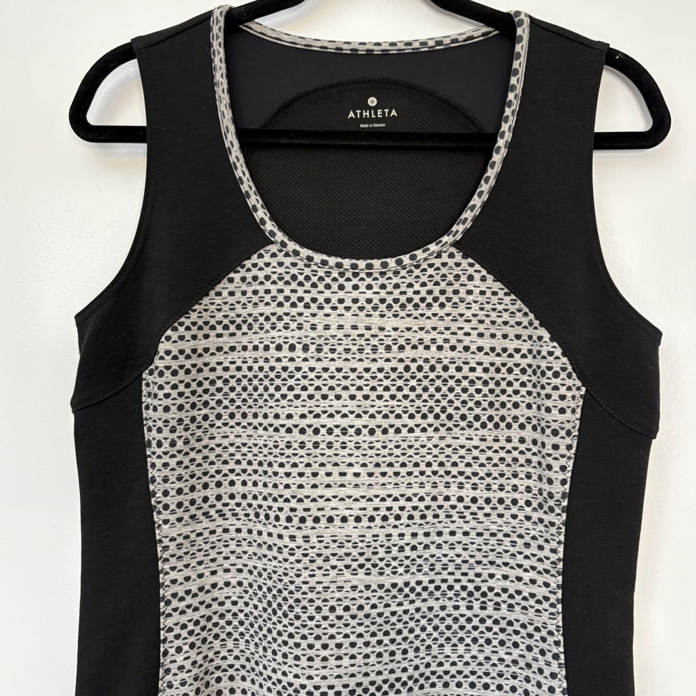 Athleta Fuse Dots M Athletic Lounge Dress Black Sleeveless Workout - Picture 1 of 7